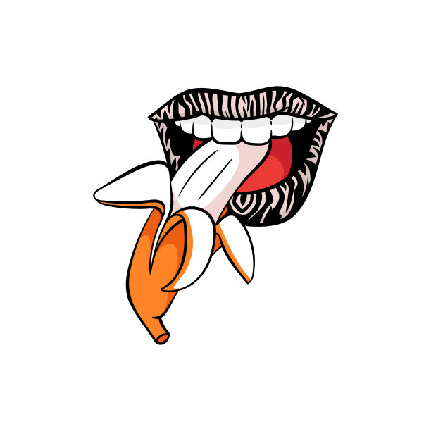 用斑马纹口红咬香蕉的嘴图片下载