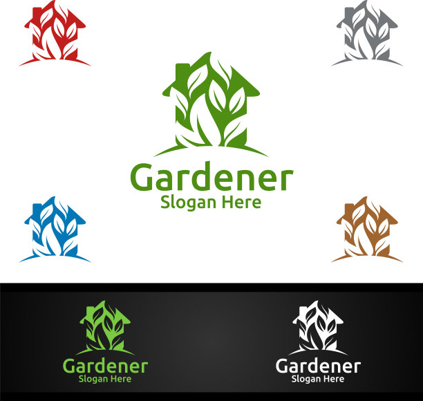 住宅园艺师标志与绿色园林环境图片下载