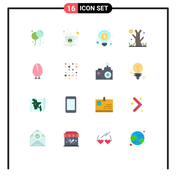 包装16个现代平面颜色的标志和符号图片下载