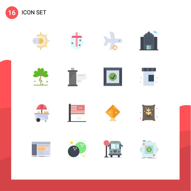 移动界面平面颜色设置16个象形图图片下载