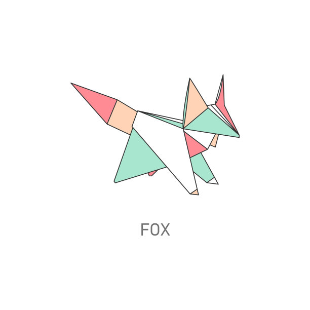折纸狐狸图形在几何平面轮廓风格图片下载