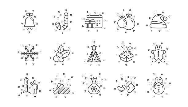 圣诞线图标圣诞老人帽子雪花和图片下载