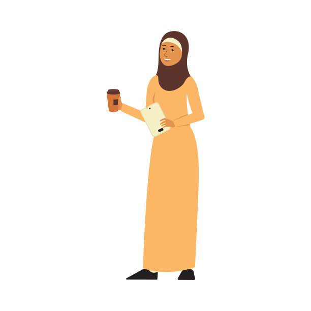 穆斯林女性戴着头巾，拿着咖啡杯图片下载