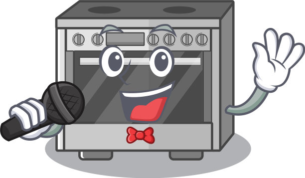 快乐的厨房炉子在麦克风上唱歌图片下载