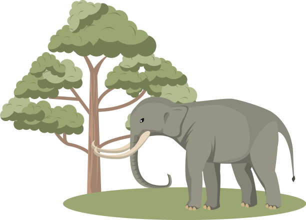野生大象动物与树的自然图标图片下载