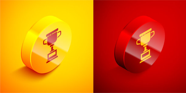 等距奖杯图标孤立在橙色和图片下载