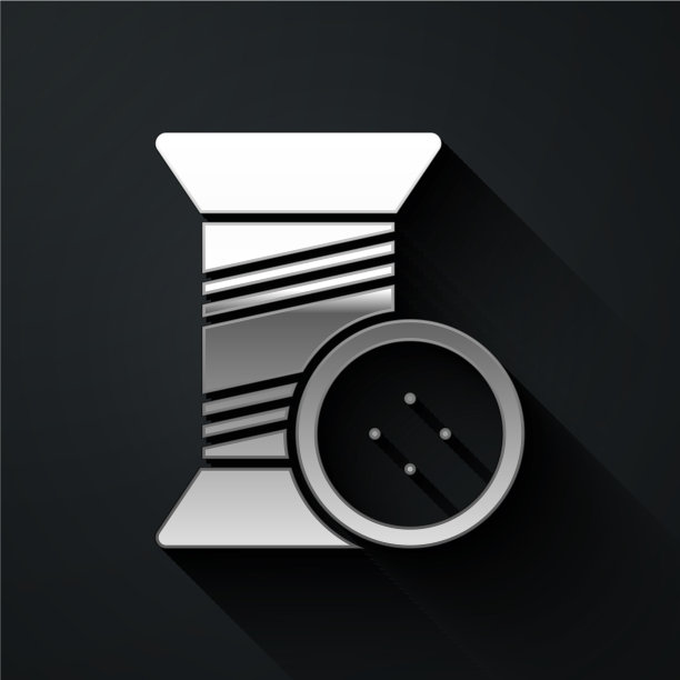 线轴和按钮图标上的银色缝纫线图片下载