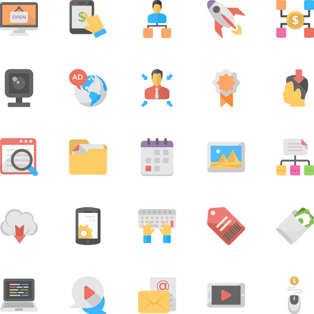 收集数字营销平面图标图片下载