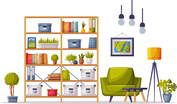 舒适的室内设计与书柜图片下载