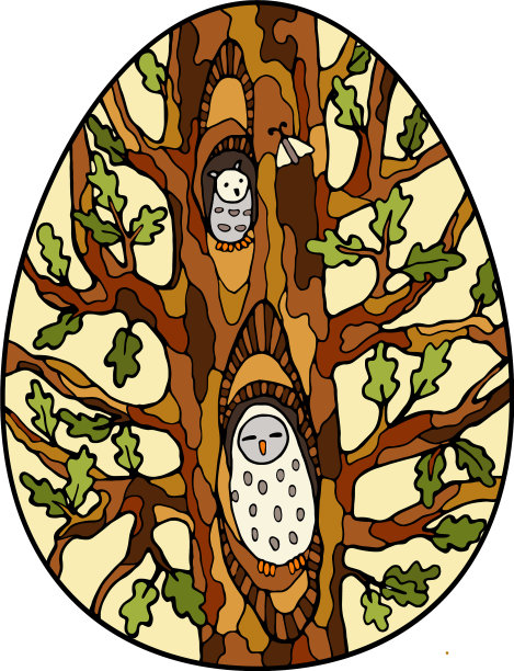 彩色艺术品蛋形的两只可爱的猫头鹰图片下载