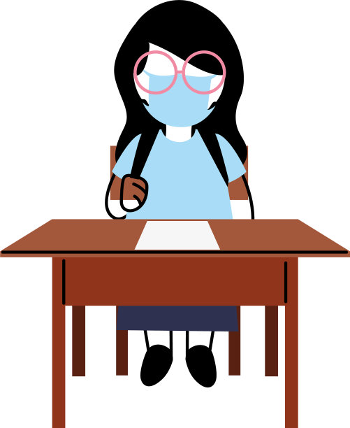 戴口罩的女孩在课桌前图片下载