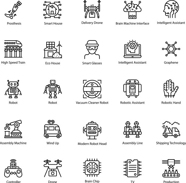 人工智能线图标集图片下载