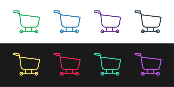 设置线购物车图标孤立的黑色和图片下载