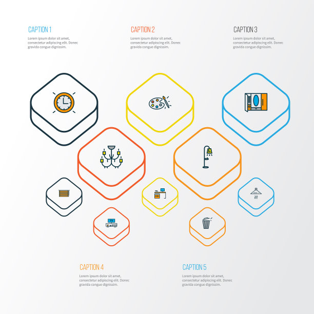 家装图标彩色线条与电视机配套图片下载