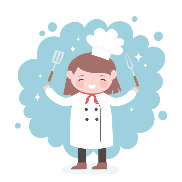 可爱的女孩厨师卡通人物叉和图片下载