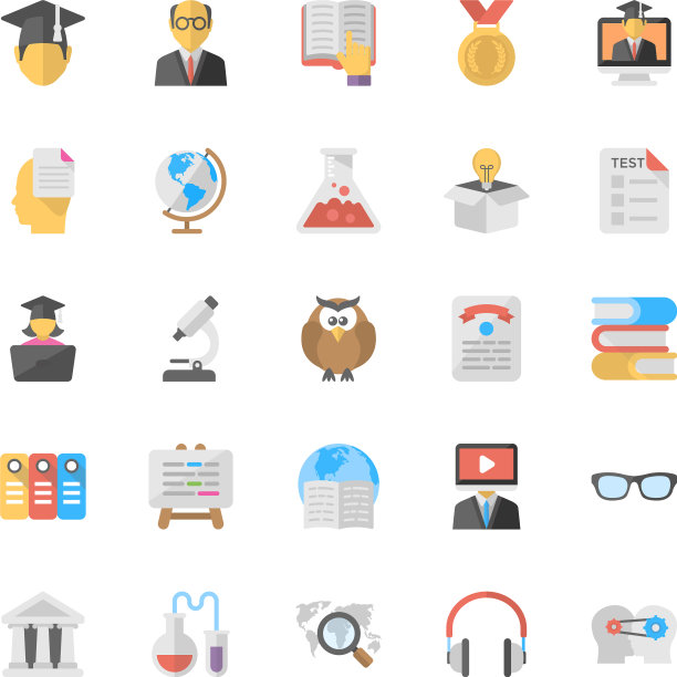 电子学习平面图标图片下载