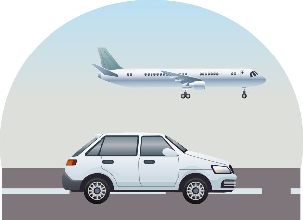 白色轿车和飞机飞腾品牌景象图片下载