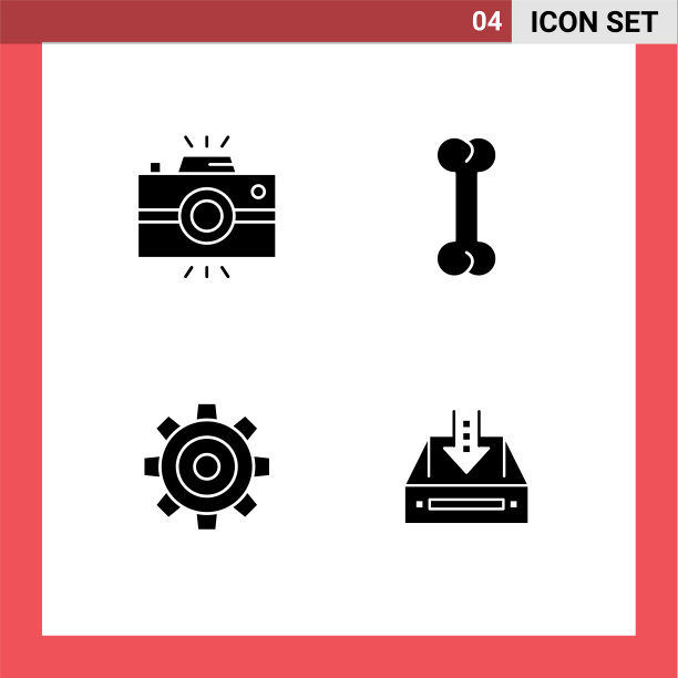 4个通用的固体符号设置为网络和移动图片下载