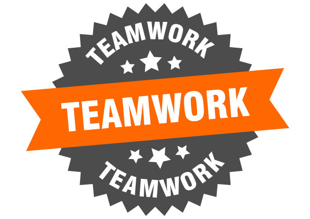 团队协作圆孤立缎带标签团队协作标志图片下载