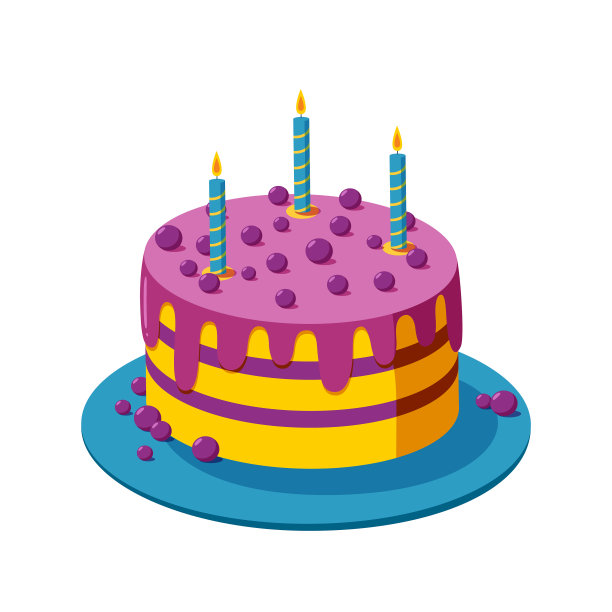 生日蛋糕与蜡烛和浆果奶油蛋糕图片下载