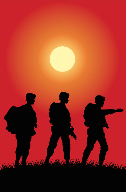 日落场景中的士兵剪影图片下载