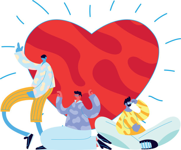 男人的卡通形象与心脏设计图片下载