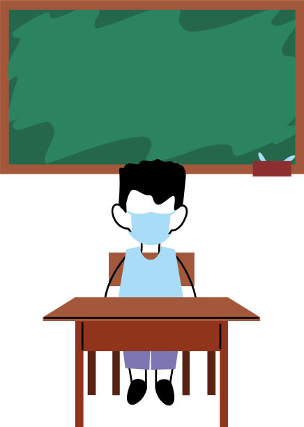 教室书桌上戴着面具的男孩图片下载