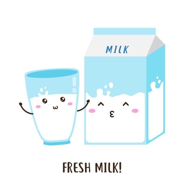 可爱的快乐玻璃和新鲜牛奶设计图片下载