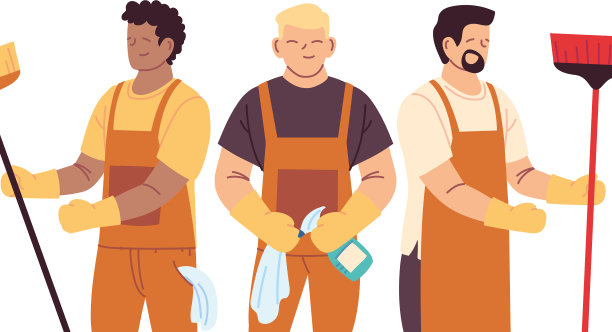 清洁服务团队戴手套进行清洁图片下载