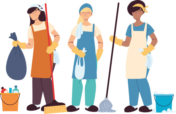 清洁服务团队戴手套进行清洁图片下载