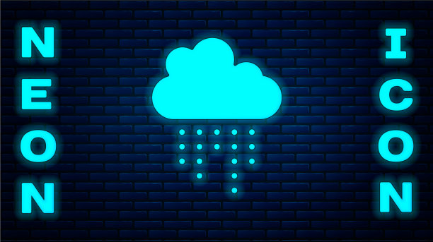 发光的霓虹云与雨的图标孤立图片下载