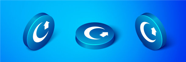 等距月亮图标孤立在蓝色背景图片下载