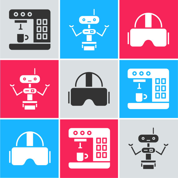 设置咖啡机机器人和虚拟现实图片下载