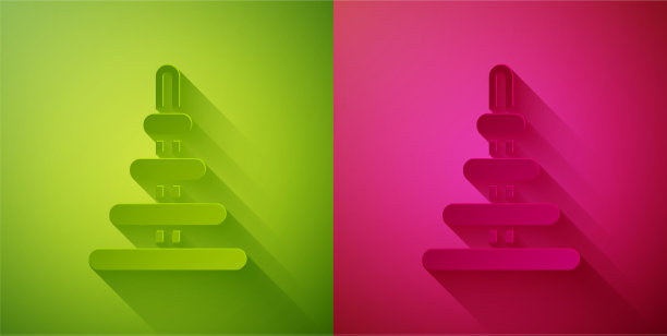 纸刻金字塔玩具图标孤立在绿色和图片下载