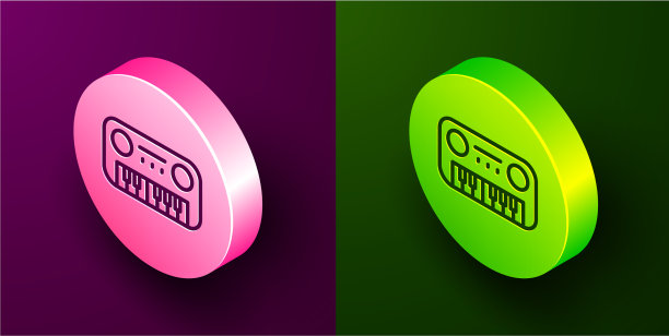 等距线玩具钢琴图标孤立在紫色图片下载