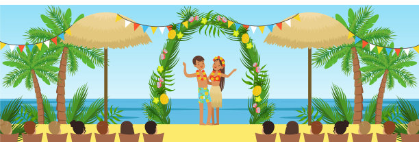 在热带海滩度假胜地举行婚礼图片下载