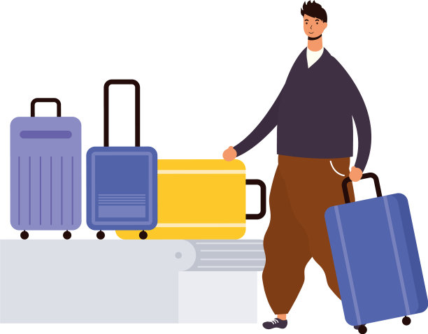 年轻人随意地在运输带带着行李箱图片下载