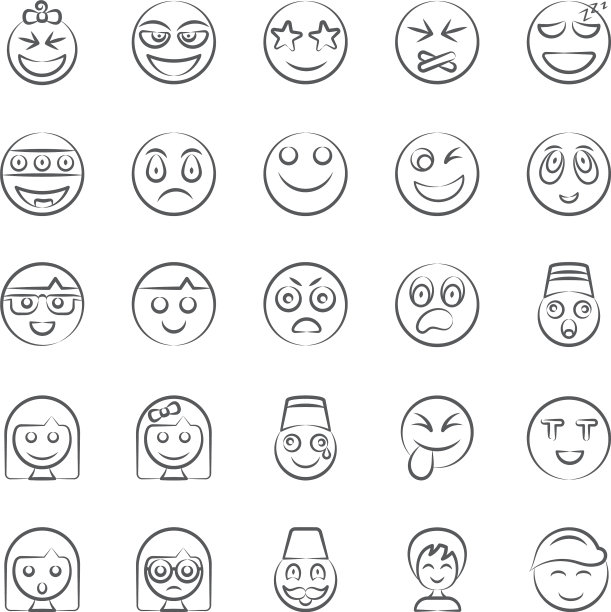 时尚可爱的表情符号涂鸦线图标图片下载