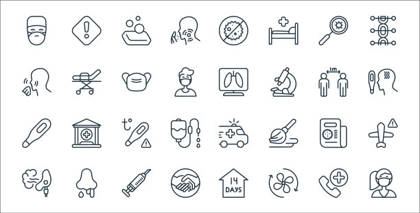 Covid线图标线性集质量线集等图片下载