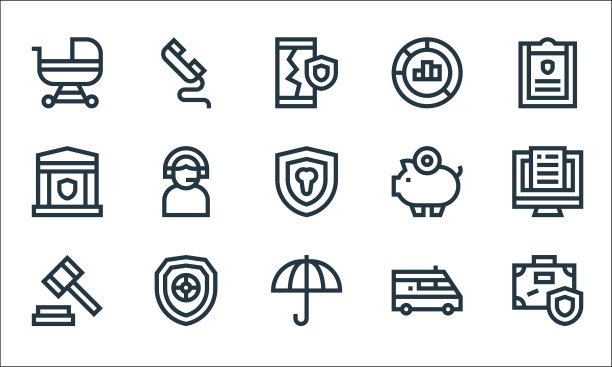 保险线图标线性集质量线集图片下载