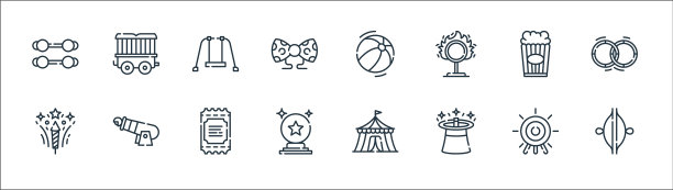 马戏团线图标线性集质量线集图片下载