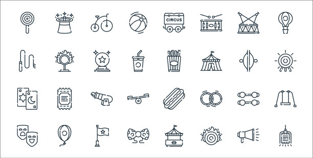 马戏团线图标线性集质量线集图片下载
