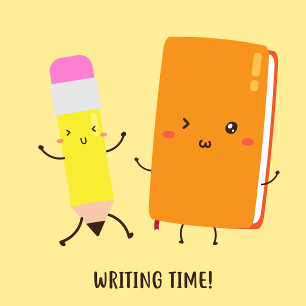 可爱快乐的书和铅笔的写作时间设计图片下载