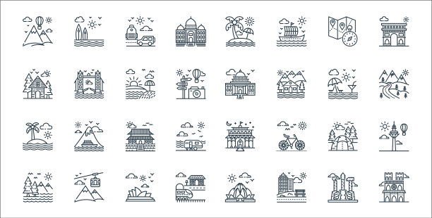 旅游线图标线性集质量线集图片下载