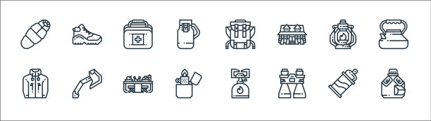 露营线图标线性集质量线集图片下载