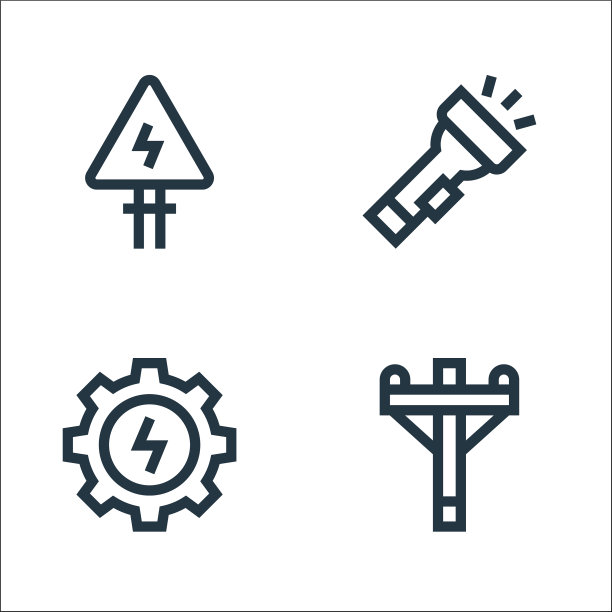 电工工具和线条图标线性集合图片下载