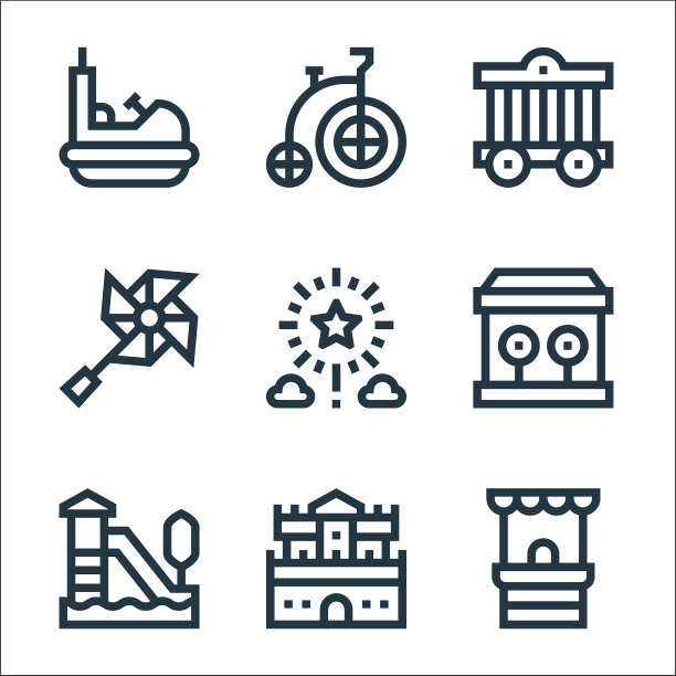 游乐园线图标线性设置质量线图片下载