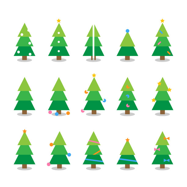 冬季彩色卡通圣诞树集图片下载