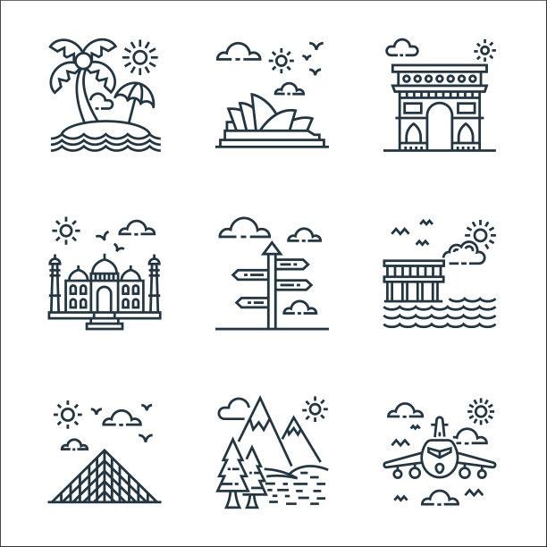 旅游线图标线性集质量线集图片下载