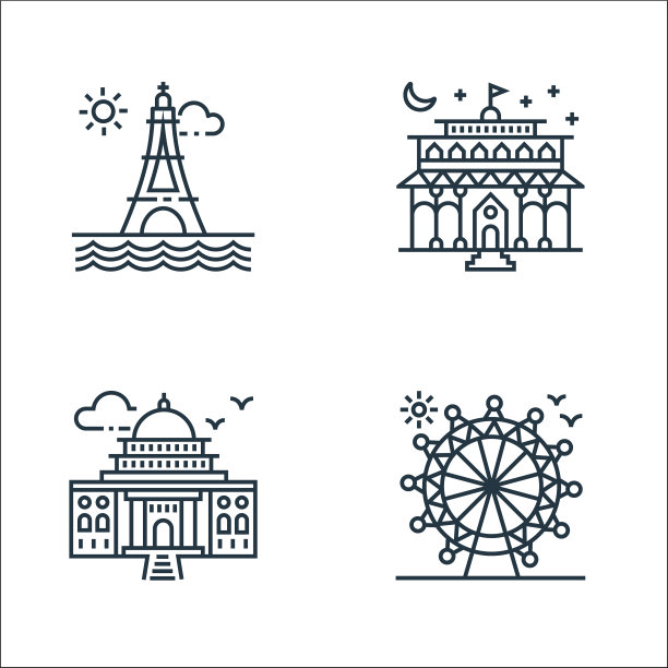 旅游线图标线性集质量线集图片下载